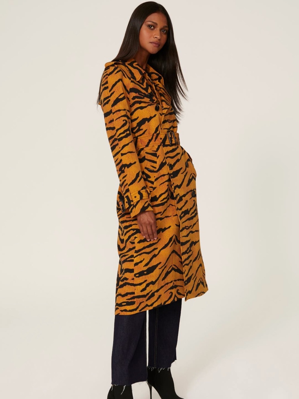 Adam Lippes Black and Gold Tiger-Print Trench Coat - Picture 4 of 10